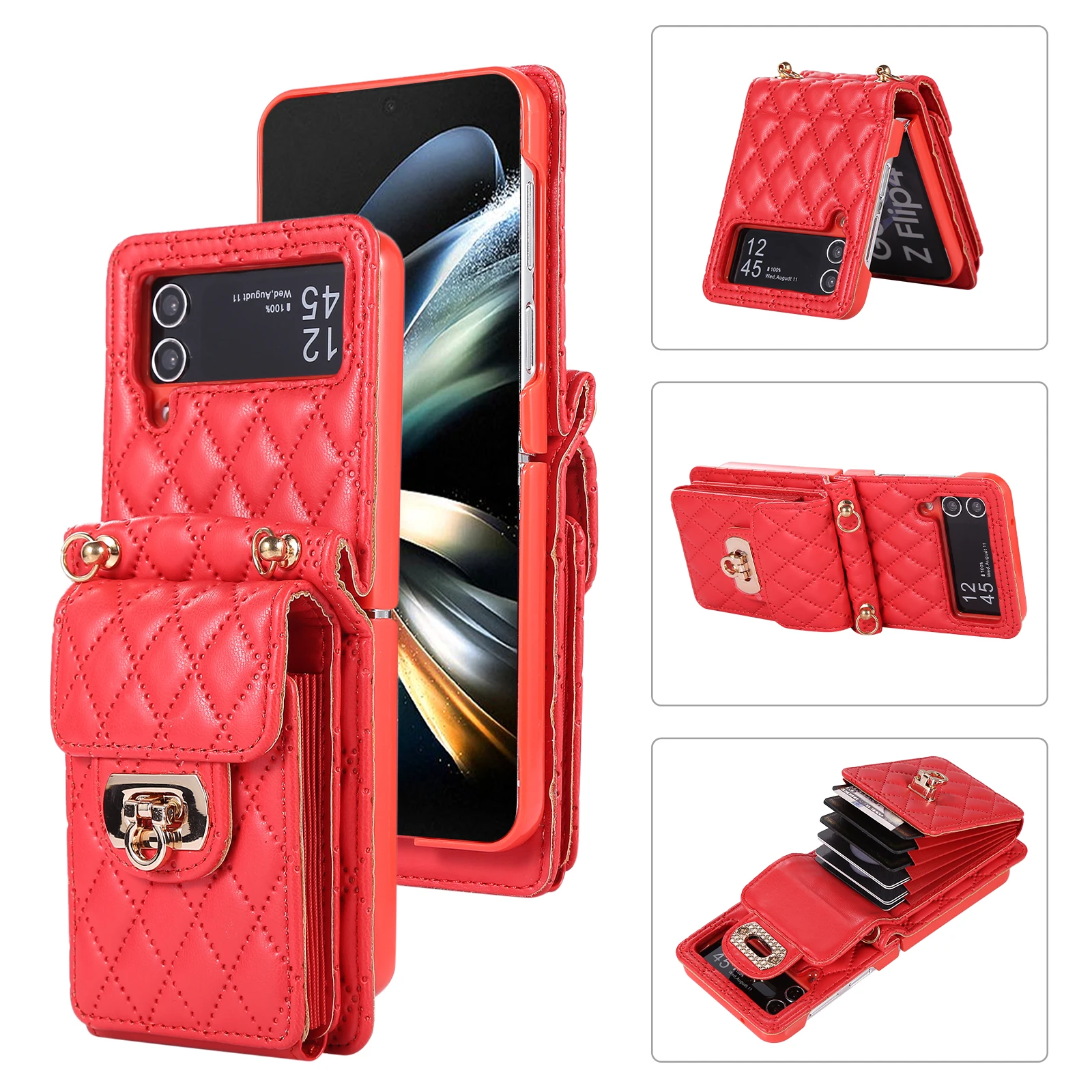 

Luxury Crossbody Bag Card Slot Ring Phone Holder Leather Case for Samsung Galaxy Z Flip 5 4 Z Flip 3 Folding Wallet Back Cover