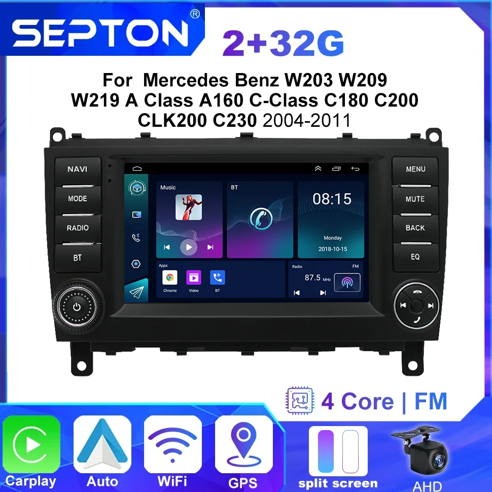 SEPTON 2Din Android Car Radio Audio for Mercedes Benz W203 W209 W219 A Class A160 C-Class C180 C200 CLK200 C230 2004-2011 BT GPS