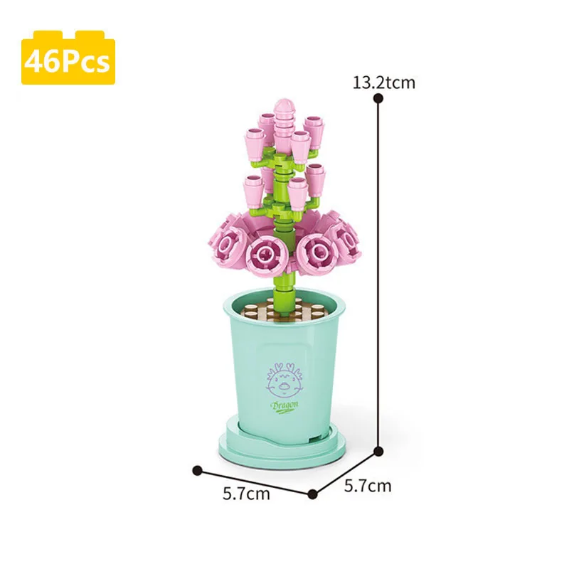 Criativo pequeno bloco de construção Flower Art, LeleBrothers Mini vaso de plantas, Presente para menina, Decoração de mesa