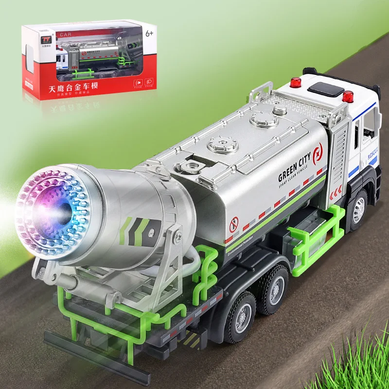 

B459 1:32 Simulated Water Sprinkler Toy Car Environmental Sanitation Alloy Engineering Vehicle Dust Suppression Spray Car