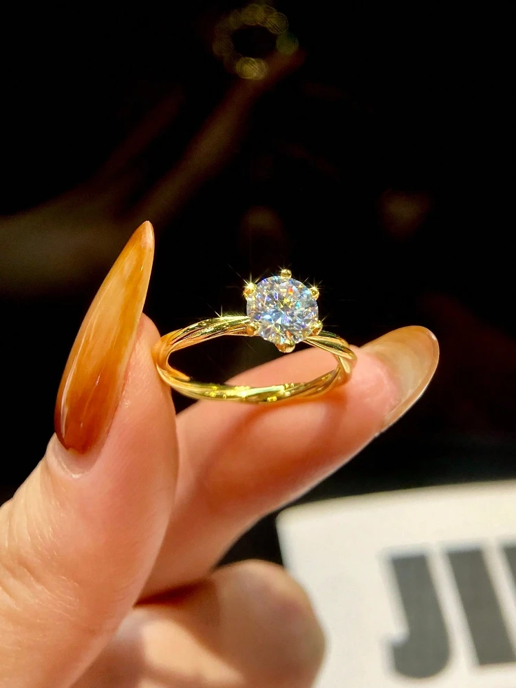 Echte 1CT klassische, zertifizierte Moissanit-Diamant-Verlobungsringe für Damen, Hochzeitsgeschenk, modischer, glänzender Schmuck von höchster Qualität – Detail 2