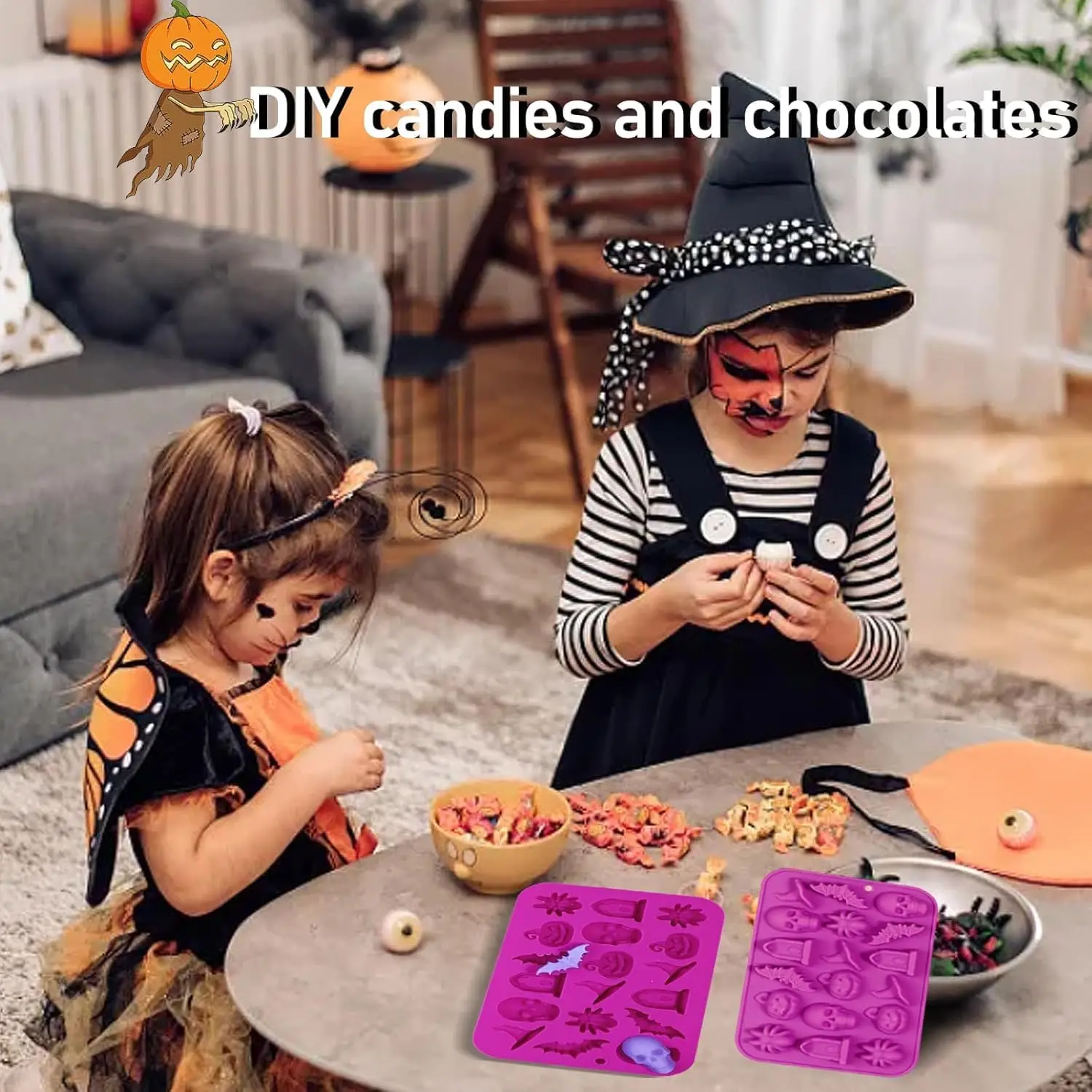 Halloween Silicone Molds Halloween Chocolate Candy Gummy Mold Skull Pumpkin Bat Ghost Witch Hat Spider tombstone Shapes Mold