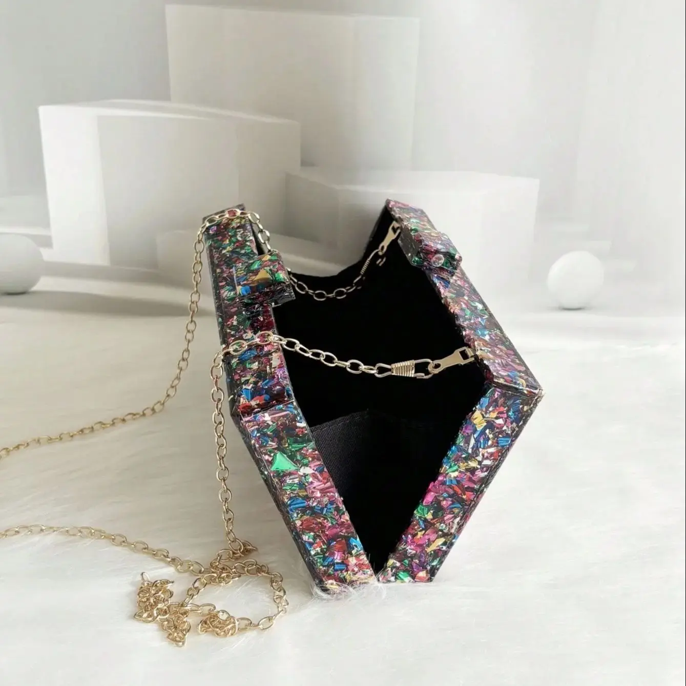 مزيج اللون المرأة حقيبة الحفلات المسائية لطيف الإناث رفرف الكتف حقائب كروسبودي محفظة صغيرة مصمم الاكريليك رفرف شكل حقيبة صغيرة