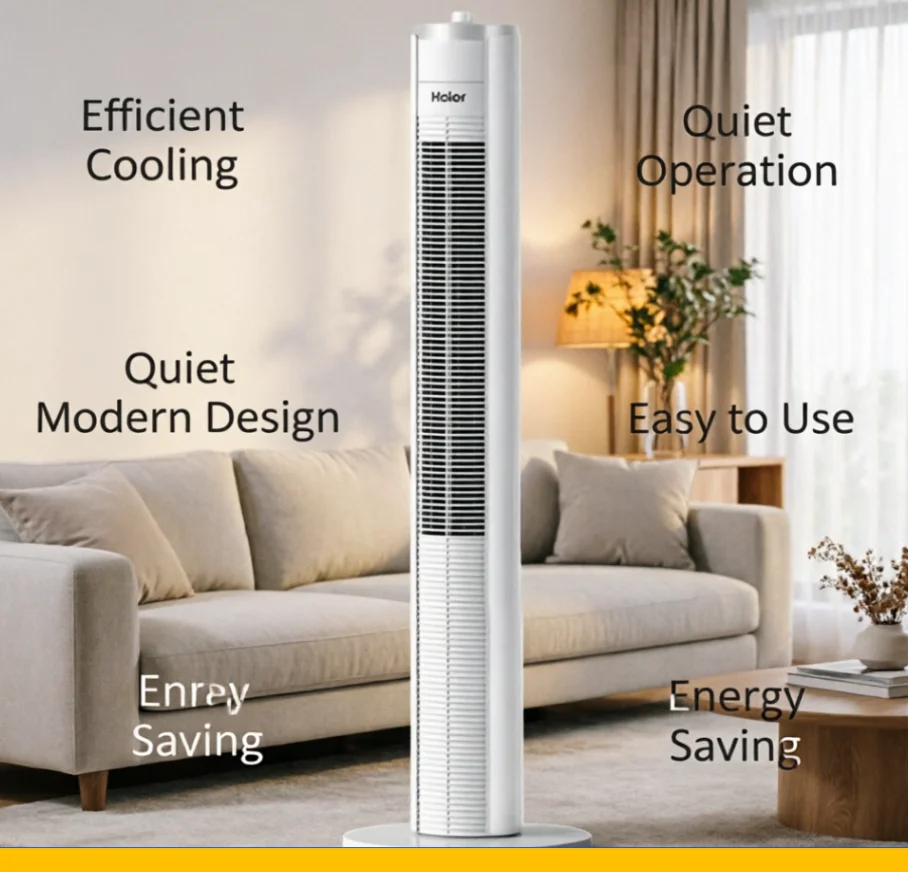 

220V New Haier Bladeless Tower Fan, Oscillating Quiet Air Circulator Standing Fan for Home Bedroom Office LYH