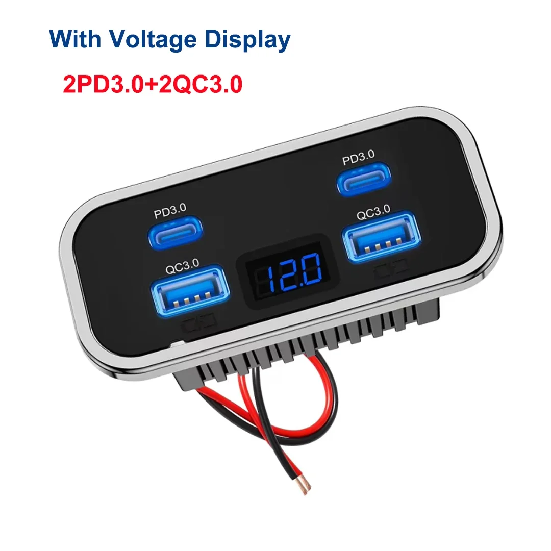 12V-24V 4 Ports Dual USB PD3.0 QC3.0 Steckdose 76W Typ-C Schnellladepanel Wandmontage-Ladeadapter für Marine Bus ATV LKW RV