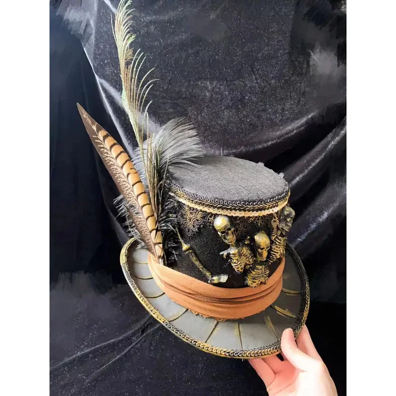 

Steampunk Retro Pirate Hat Halloween Cosplay Triangula Skull The Mad Hatter Magician Hat Accessories Headwear High Qualit ZDGJ57