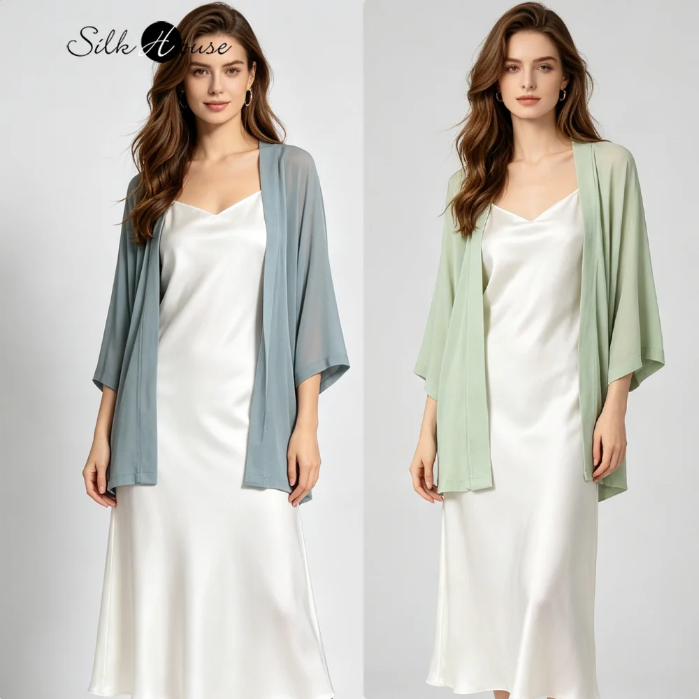 Kimono Style Candy Colored Batwing Sleeves 100% Natural Mulberry Silk Georgette Sun Protection Clothing Air-conditioned Cardigan