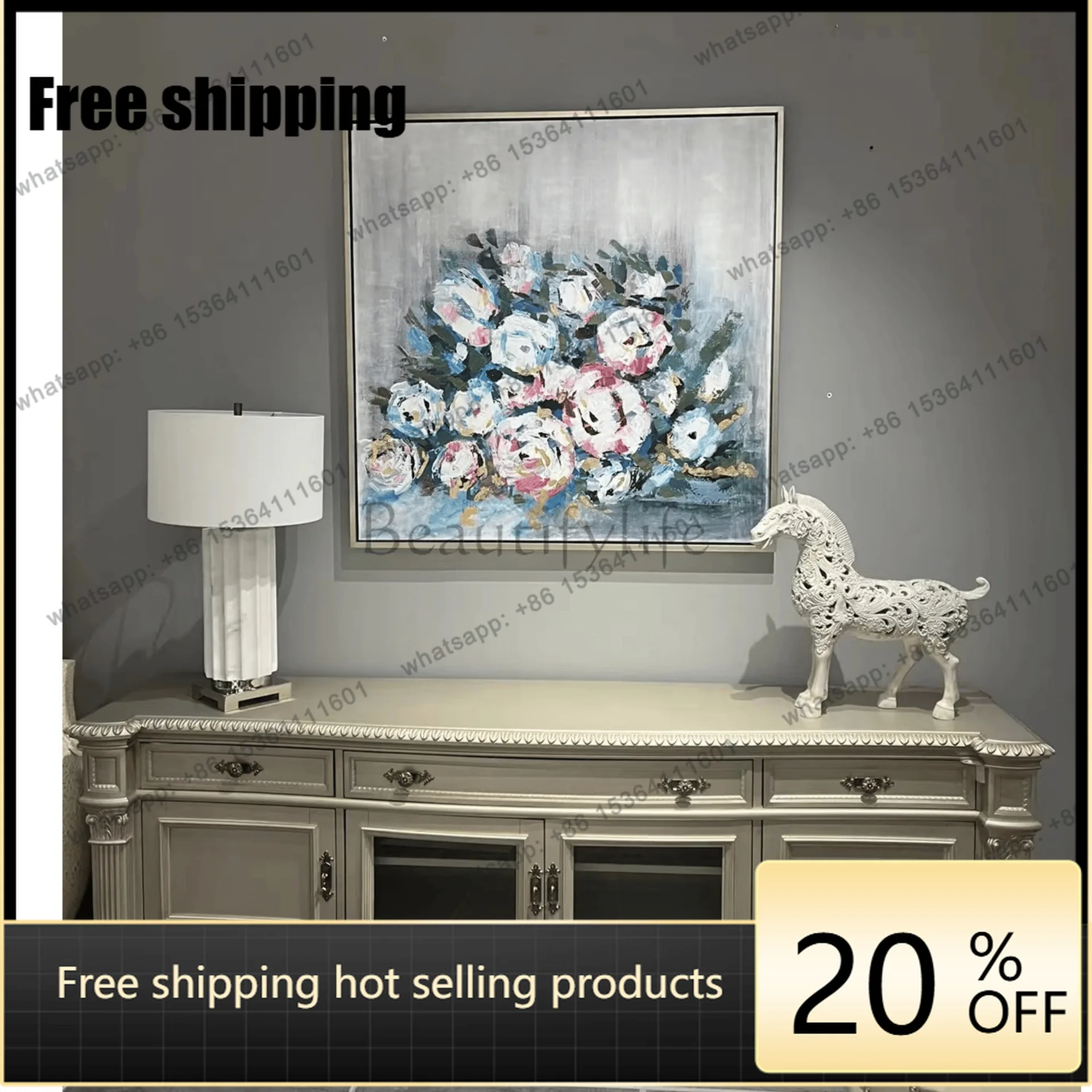 XX American luxury full solid wood carving flower living room size apartment furniture solid wood