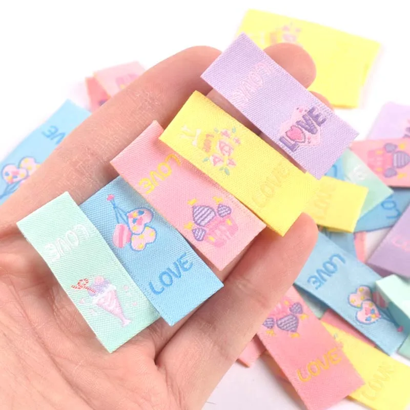 Love Balloon Pattern 50pcs Handmade Woven Label For Clothing Scarf Labels Shoes Bags Garment Tags 15x40mm CP3501