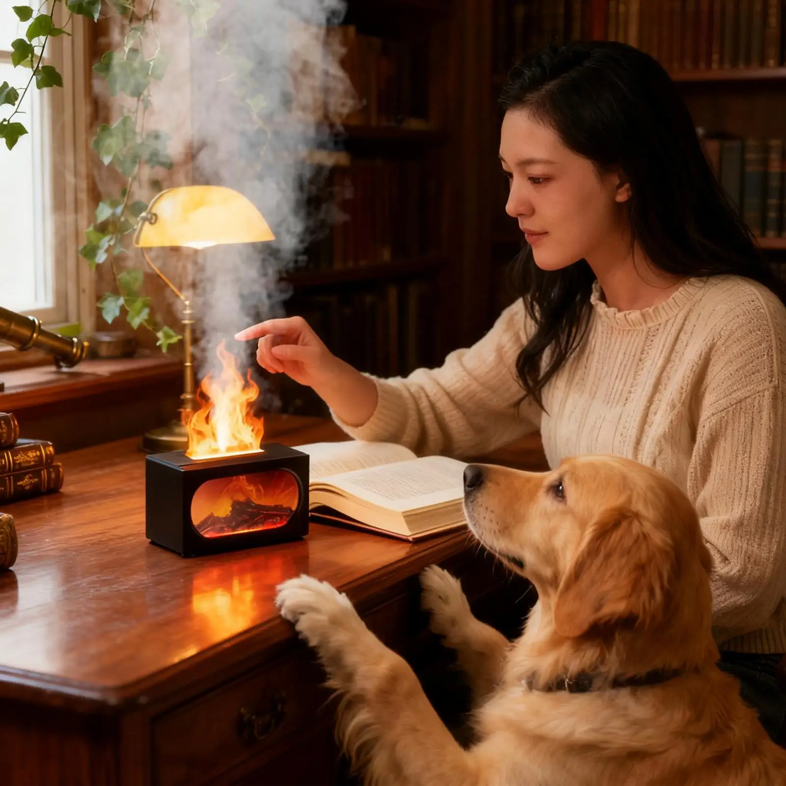 موزع موقد مقاوم للماء للإضاءة المحيطة لغرفة النوم، موزع زيت مزيف للحمام الداخلي والخارجي والمكتب والحديقة #3