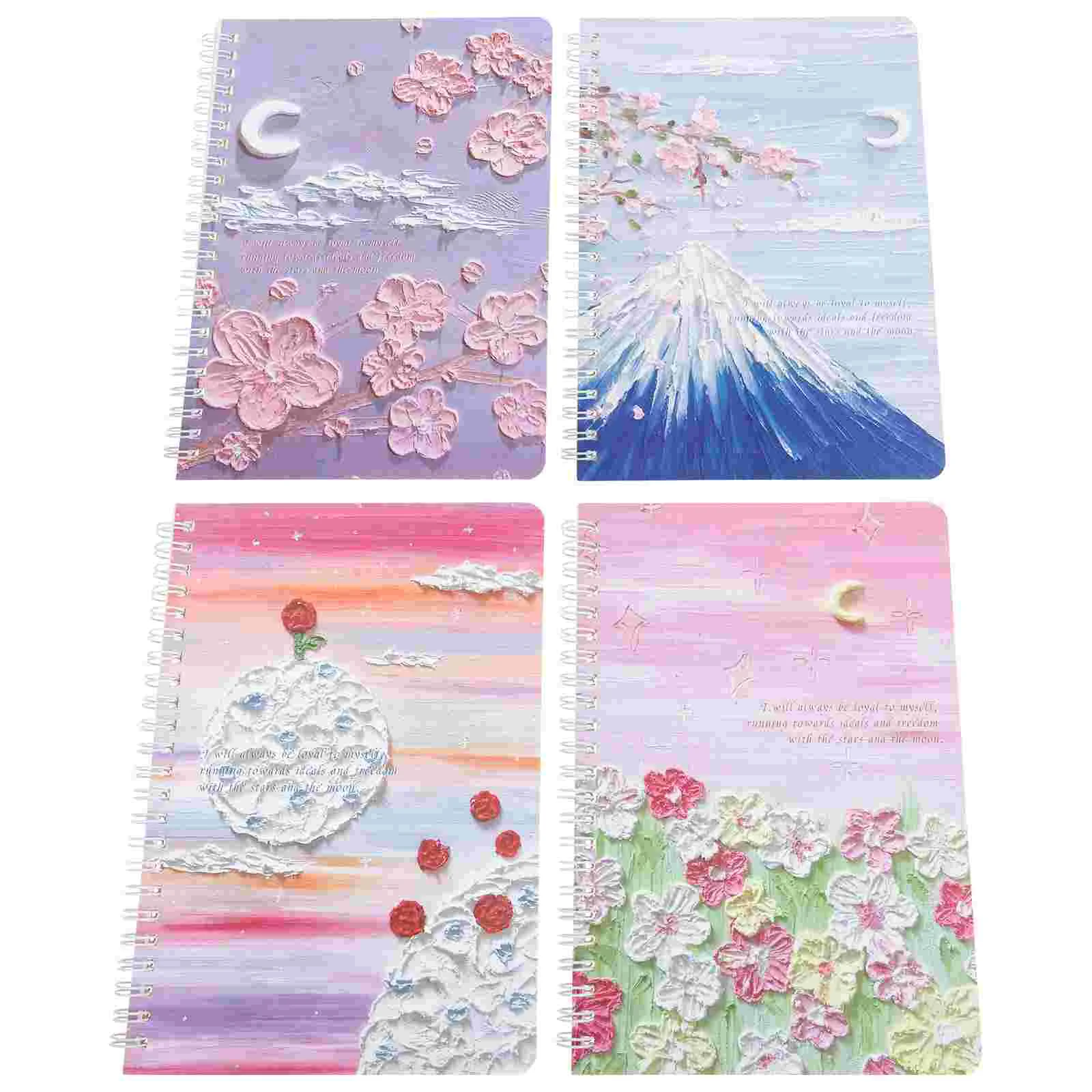 4 Pcs Office Notebook Oil Painting Notepad Notebooks Pads Spiral Girl Paper Student The