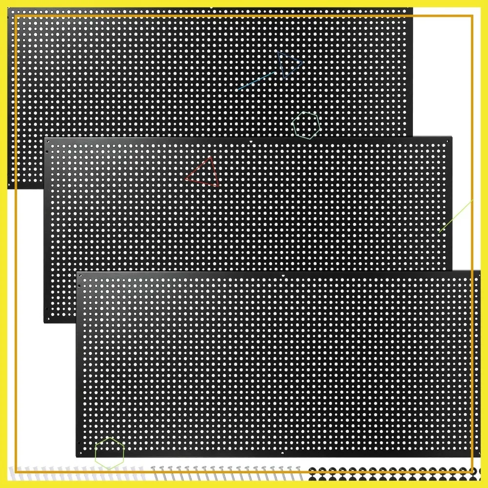 

3 Pack 16x36 Inch Heavy Duty Steel Pegboard for Garage, Workbench, Tool Organization - Black