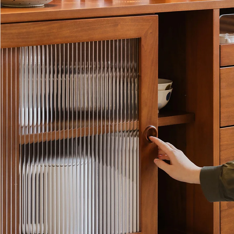 Solid wood dining side cabinet, retro wall integrated high cabinet, Nordic Japanese medieval, kitchen storage