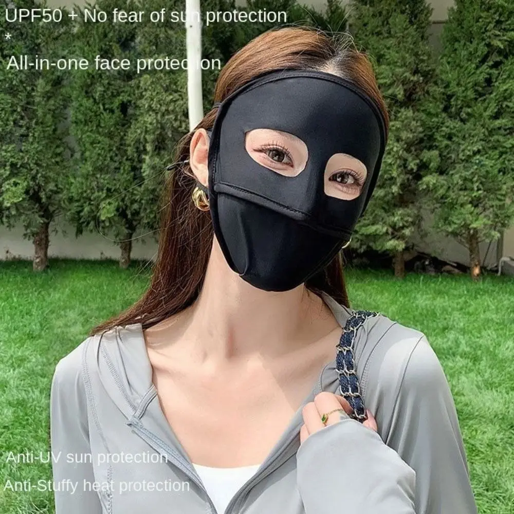 Mascarilla Facial Transpirable de Seda Helada con Protección UV, Velo Protector Solar, Cubre Rostro de Color Sólido, Pañuelo Facial, Mascarilla Gini para Mujer/Niña