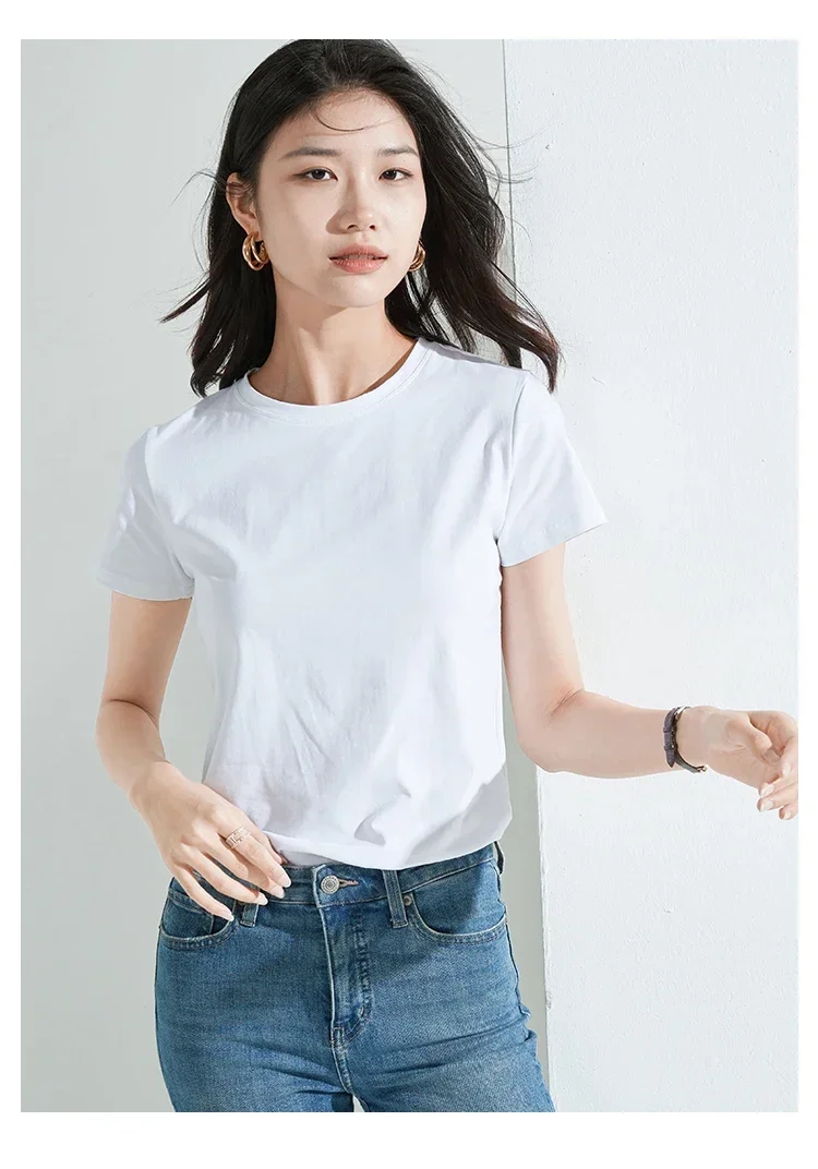 

Female T-shirt round collar short sleeve spring and summer coat of cultivate one's body whose render unlined upper garment