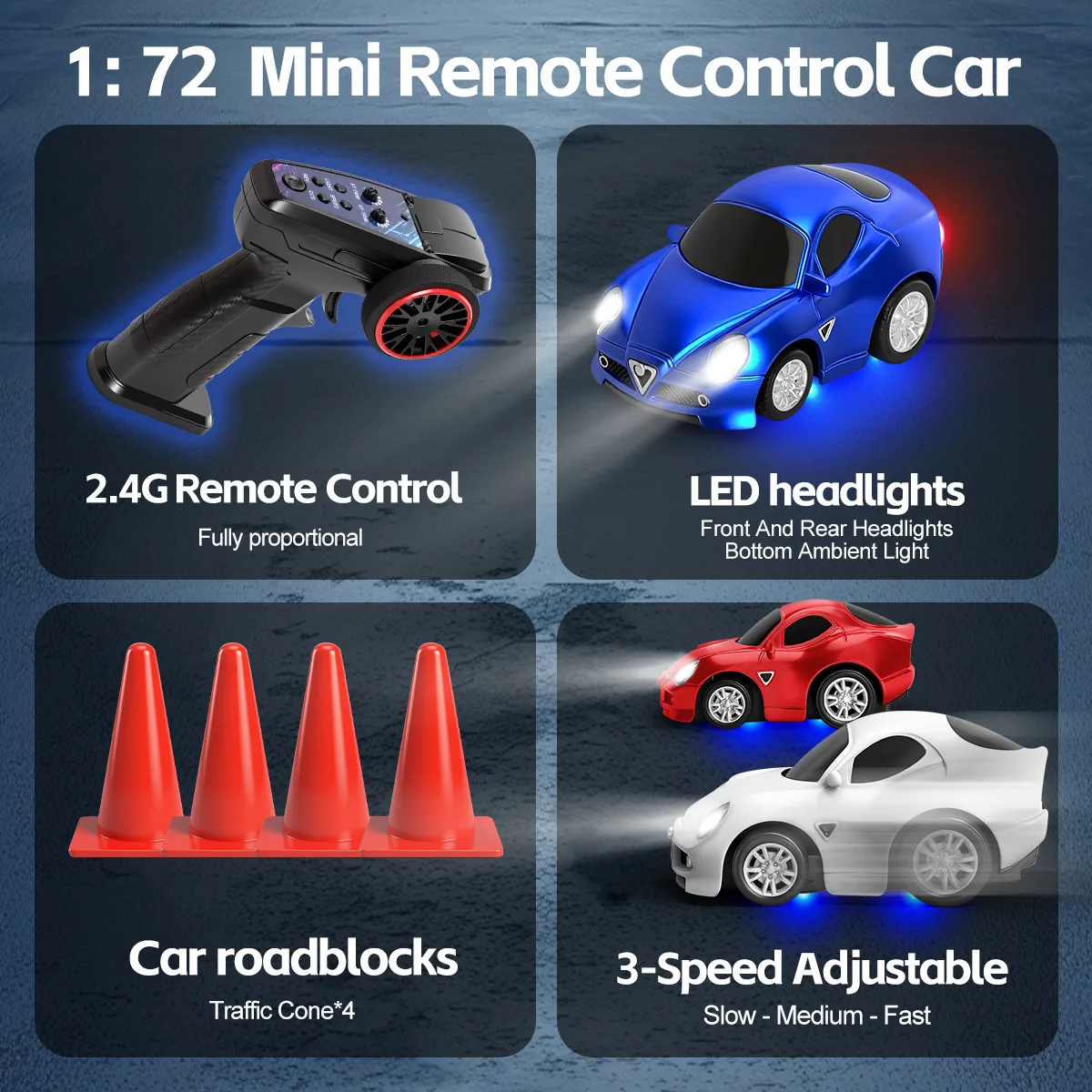 New Q7201 1:72 Q-version mini remote control car desktop toy car Luotuo instrument ambient light RC CAR