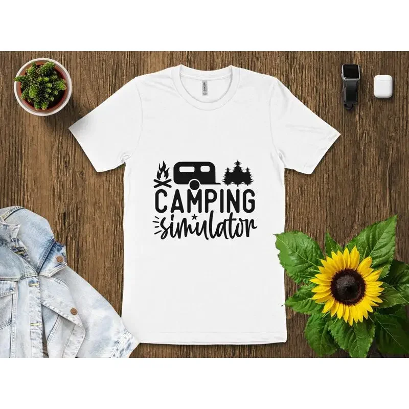 Camping Simulator T Shirt Forest and Campfire Nature Adventure for Outdoors Enthusiasts