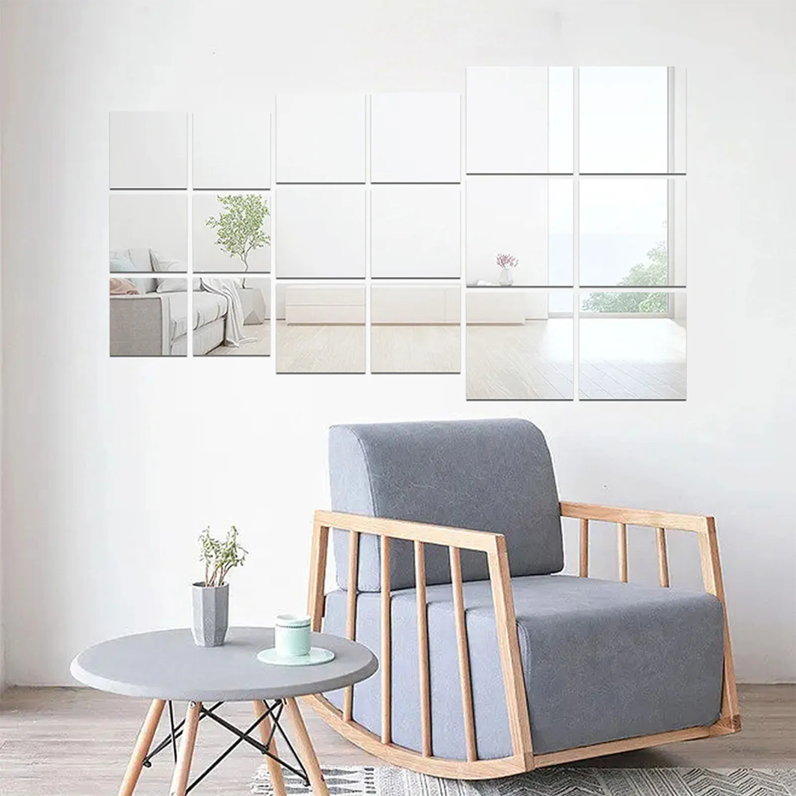 Home Decor Mirror Wall Stickers Reflective PET Decorative Tiles for Living Room Bedroom DIY Non Glass Mirror Panels 9 Pcs