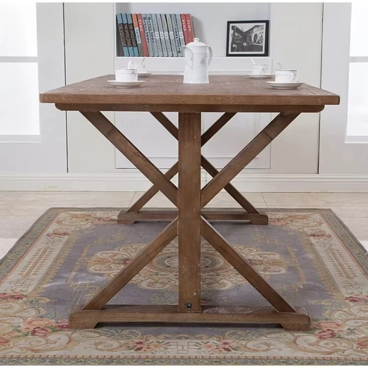 French Countryside Event Oak Wood Dining Table for Wedding Vintage Solid Old Wood Pedestal Design Dining Table