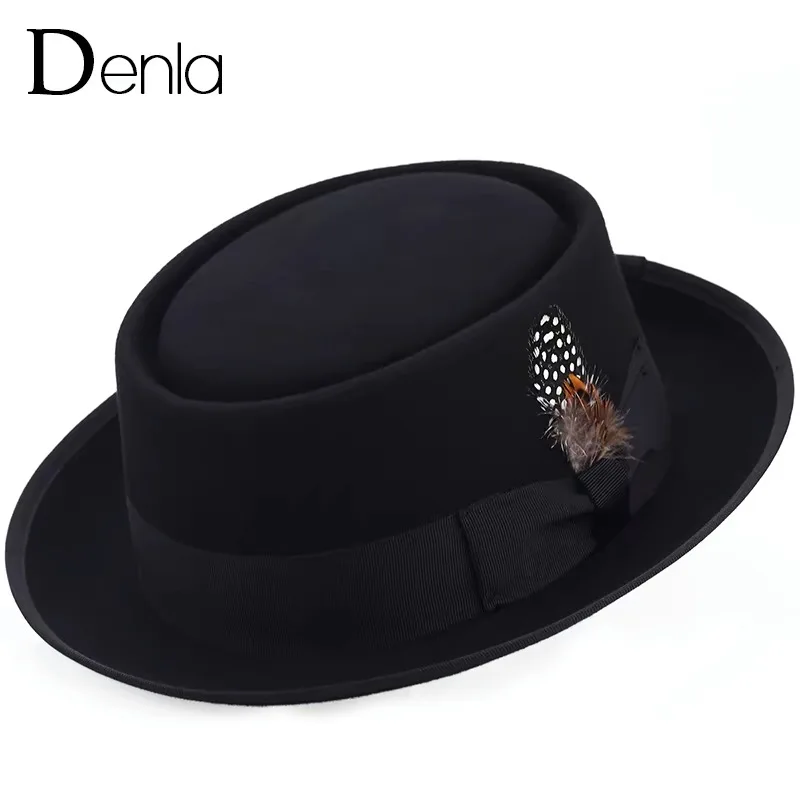 Crushable Porkpie Fedora Hat  Women Men's Vintage Style 100% Pure Wool Rocker Felt In Black Brown Coffee Blue And Red Color