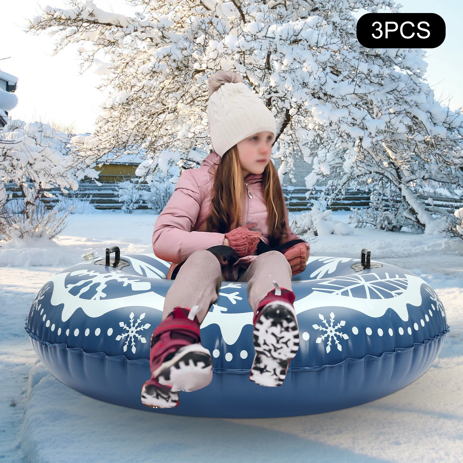 

3-Pack Inflatable Snow Sleds 40in, Heavy Duty PVC Sled for Kids & Adults, 220lbs Capacity Winter Tube for Snow Hill