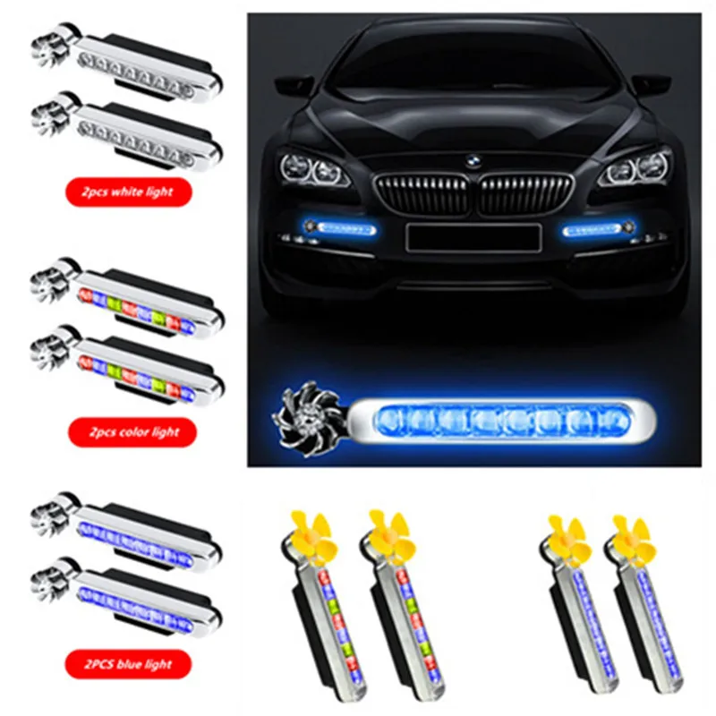 Car Styling LED DayTime Running Light Motocycle Bike Rotation Fan Lamp Auto Front Net Auxiliary Light DIY Trim Wind Energy Lamps