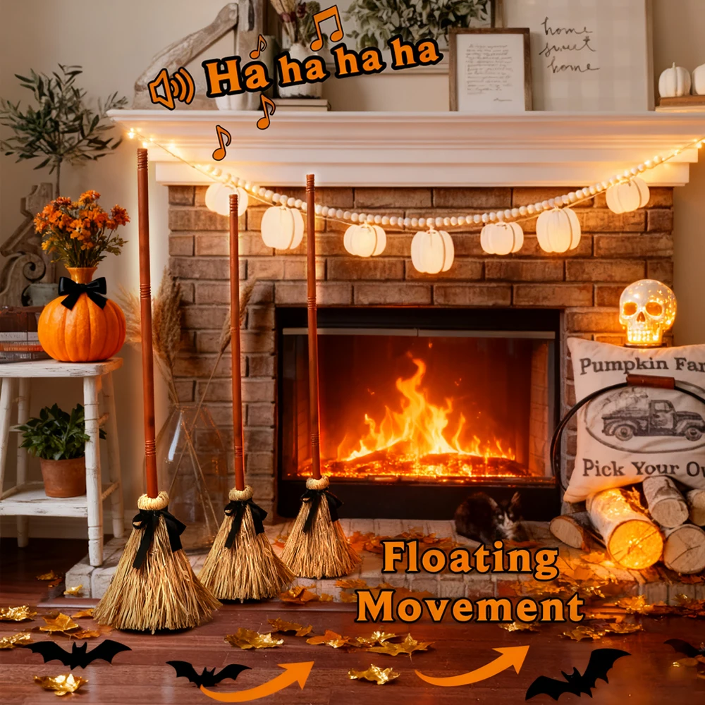 

Анимированная летающая метла, жуткие звуковые эффекты - танцевальная метла на батарейках для вечеринки в честь Хэллоуина, декор крыльца дома с привидениями