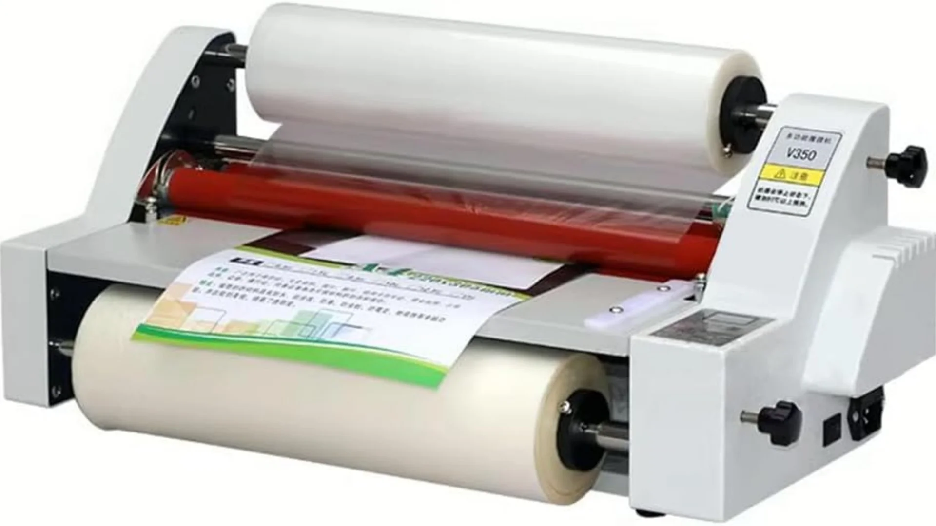 Cold Hot Roller Laminating Machine, 350mm Laminator Machine, Single- & Double-Sided Thermal Laminator for Paper Card Wood Veneer