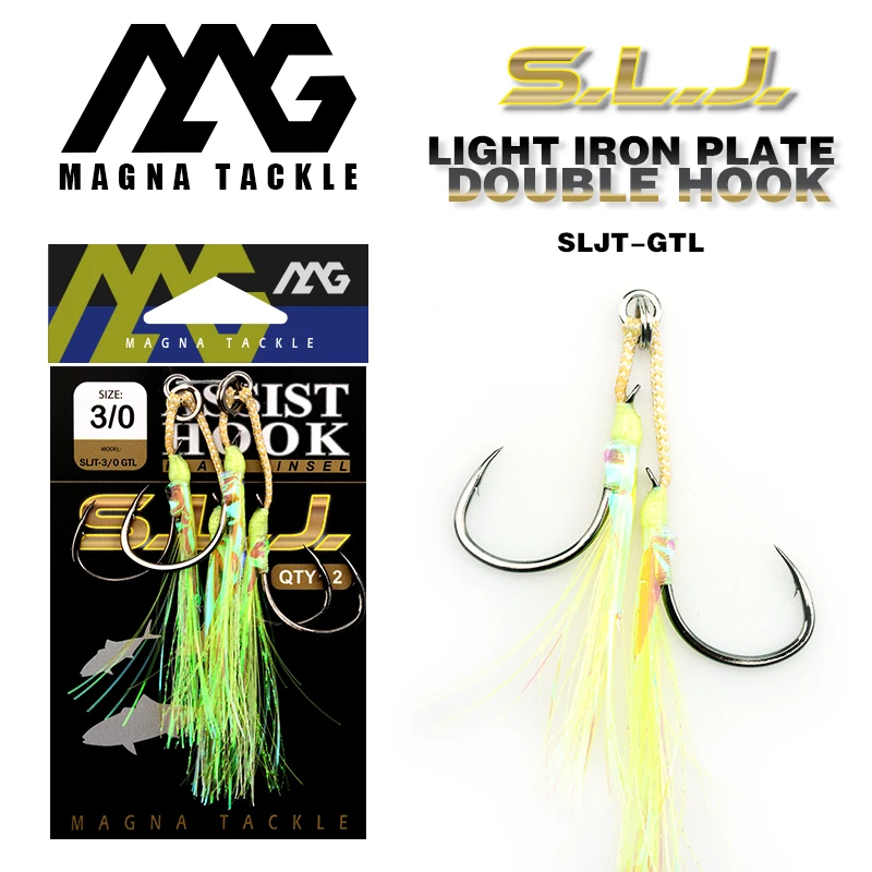 magna tackle SLJT-GTLassist Hooks Stainless Steel Optopus Rolled In Jigging Assist Fishing Hooks with Glow Tassels