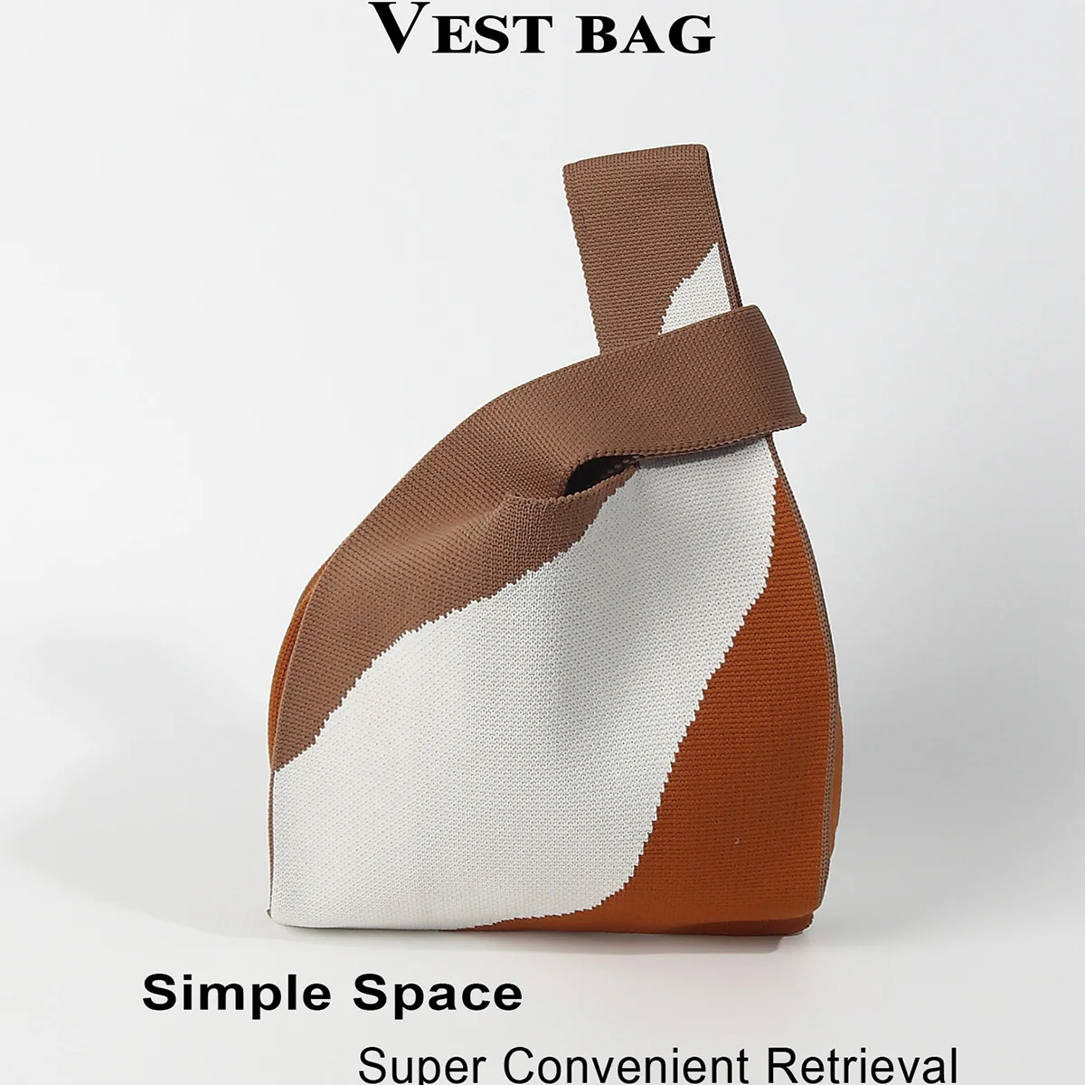 1 Fashionable Color-Blocked Knitted Large-Capacity Foldable Breathable Handbag, Foldable and Portable, Convenient for Going Out, Wrist Bag for Photos, Suitable for Vacation, Leisure, Shopping, Women, Female Students, D