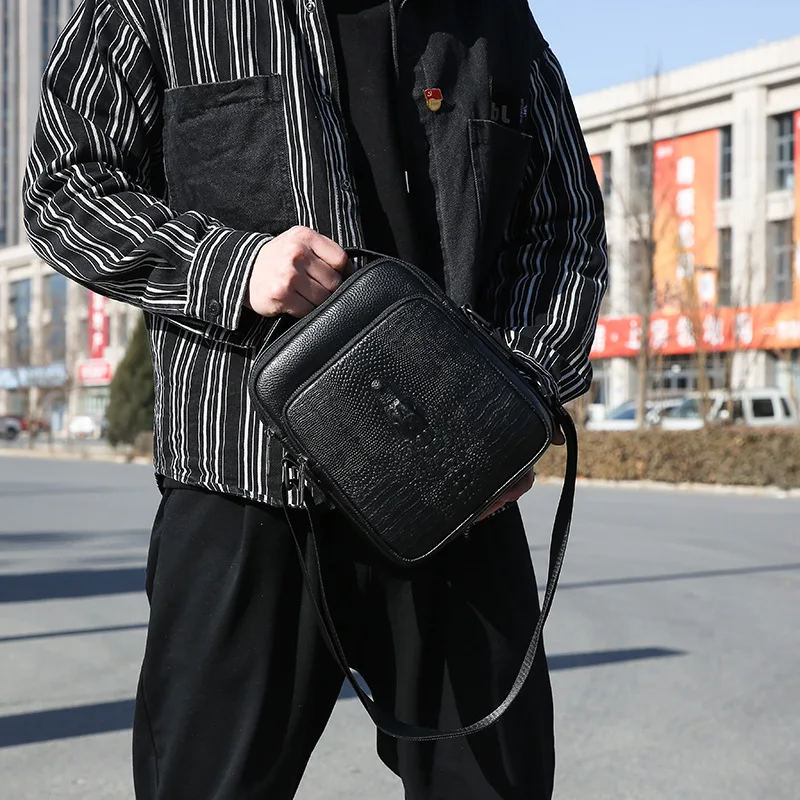 Top Layer Cowhide Crossbody Small Backpack Casual Genuine Messenger Bag Leather Shoulder Men's Trendy Sports Outdoor Luxury Man