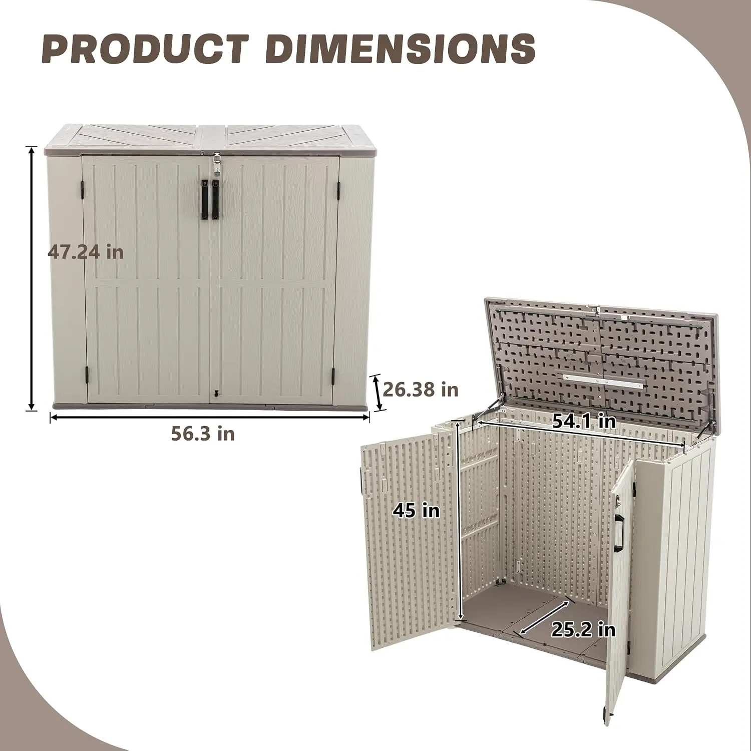 47-Inch Resin Outdoor Storage Shed Waterproof Garden Tool Organizer Backyard Patio Garage, Customized
