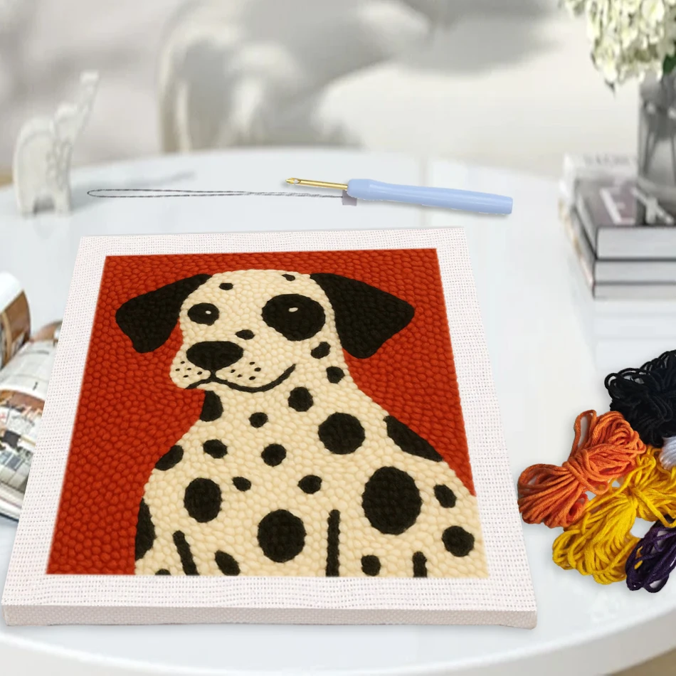 

25x30cm Flowers Dog Pattern Punch Needle Kit with Frame Punch Needle Embroidery Kits for Adults Beginner Yarns and Sewing Sets