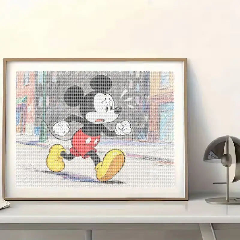 1 szt. Disney Myszka Miki Biegnący Niepokojony Zestaw do Malowania Diamentami 5D, Pełny Zestaw DIY Haft Diamentowy, Duża Mozaika Artystyczna z Cyrkoniami, Rozmiar 40x50CM