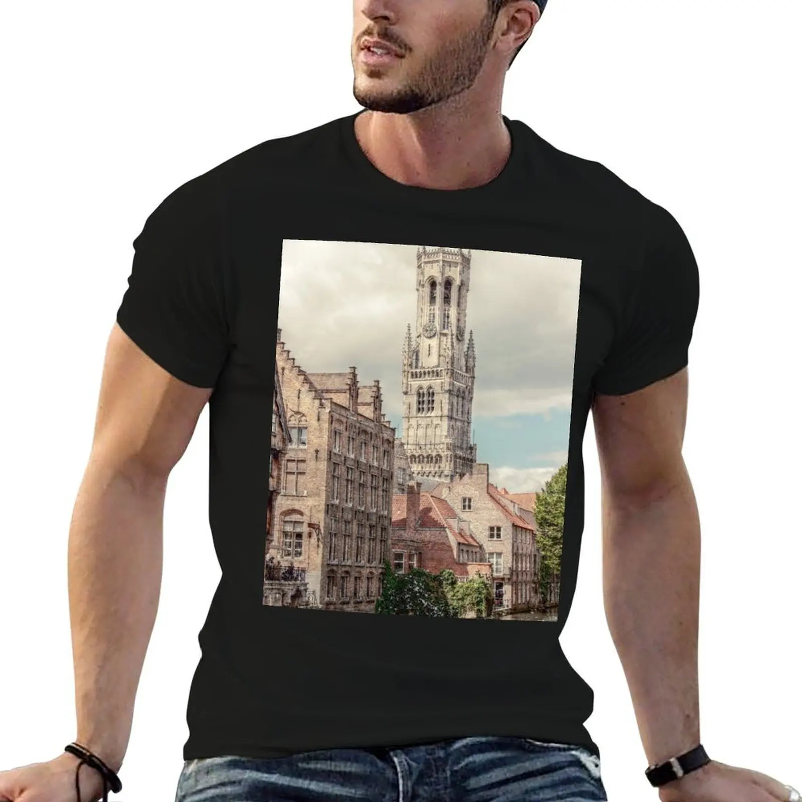 Belfry The Tower Bruges Romantic Canal T-Shirt summer top anime stuff t shirts men