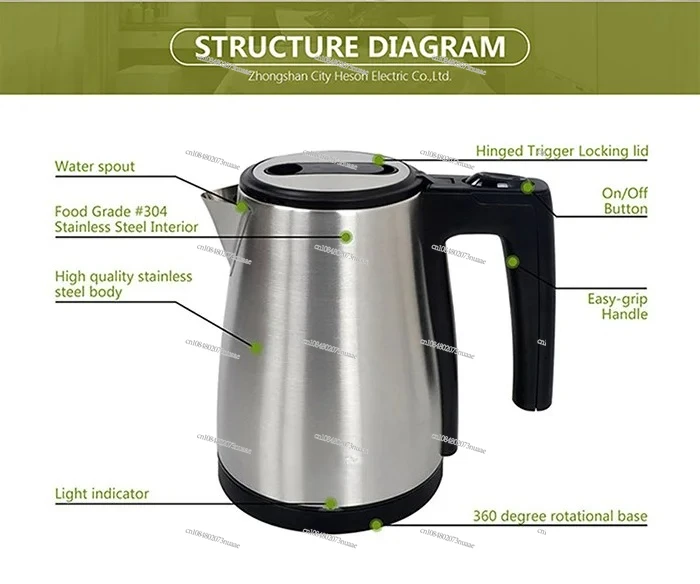 Hotel Electric Kettle Tray Set 304 Stainless Steel Small Capacity Automatic Power Off and Dry Burning Kettle