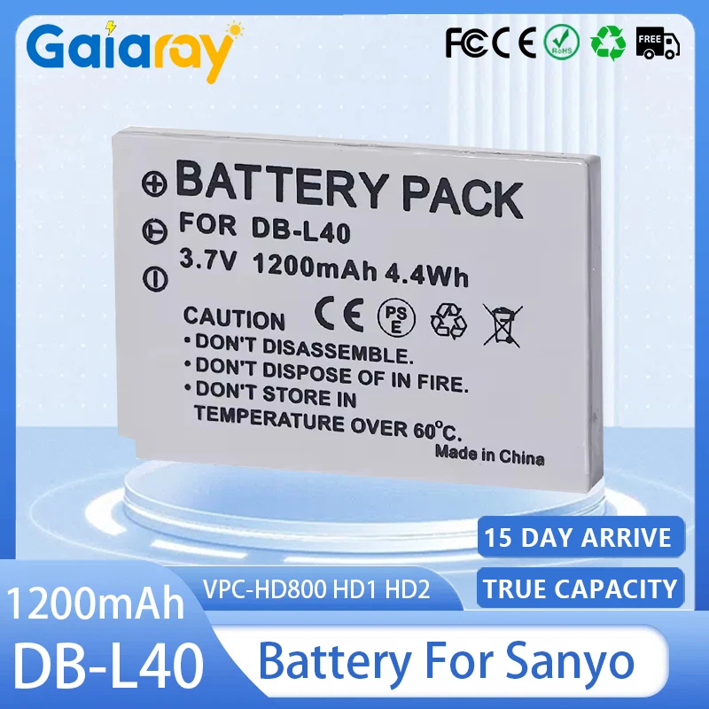 DB-L40 DB-L40A Batería de cámara 1200mAh Batería recargable para Sanyo VPC-HD700 VPC-HD800 HD1 HD2 DMX-HD700 HD1A DMX-HD1, DMXHD1