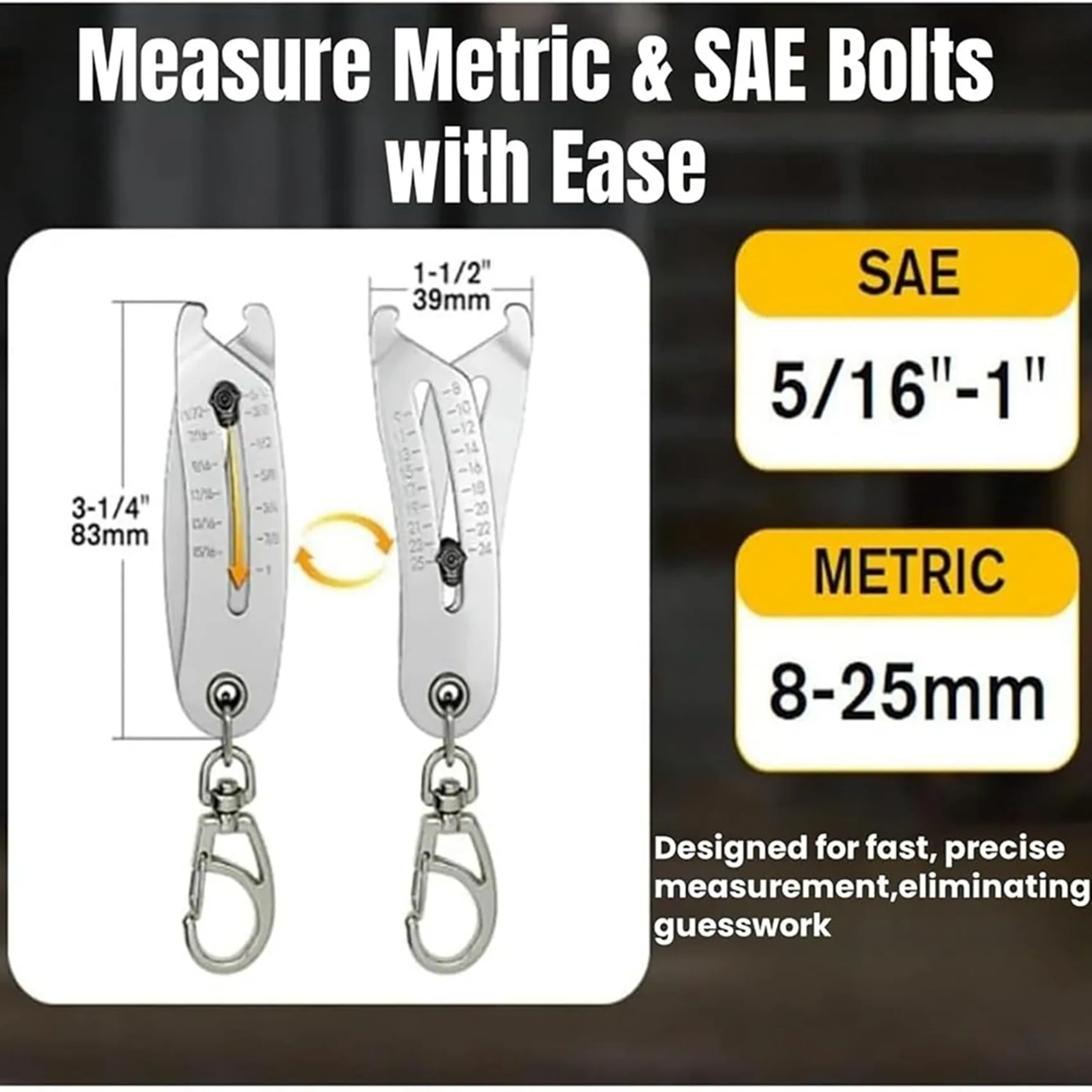 A74E-3X Precise Thread Size Checker Keychain,Bolt And Nut Identifier Gauge Size Gauge Precise Bolt Size Finder Keychain