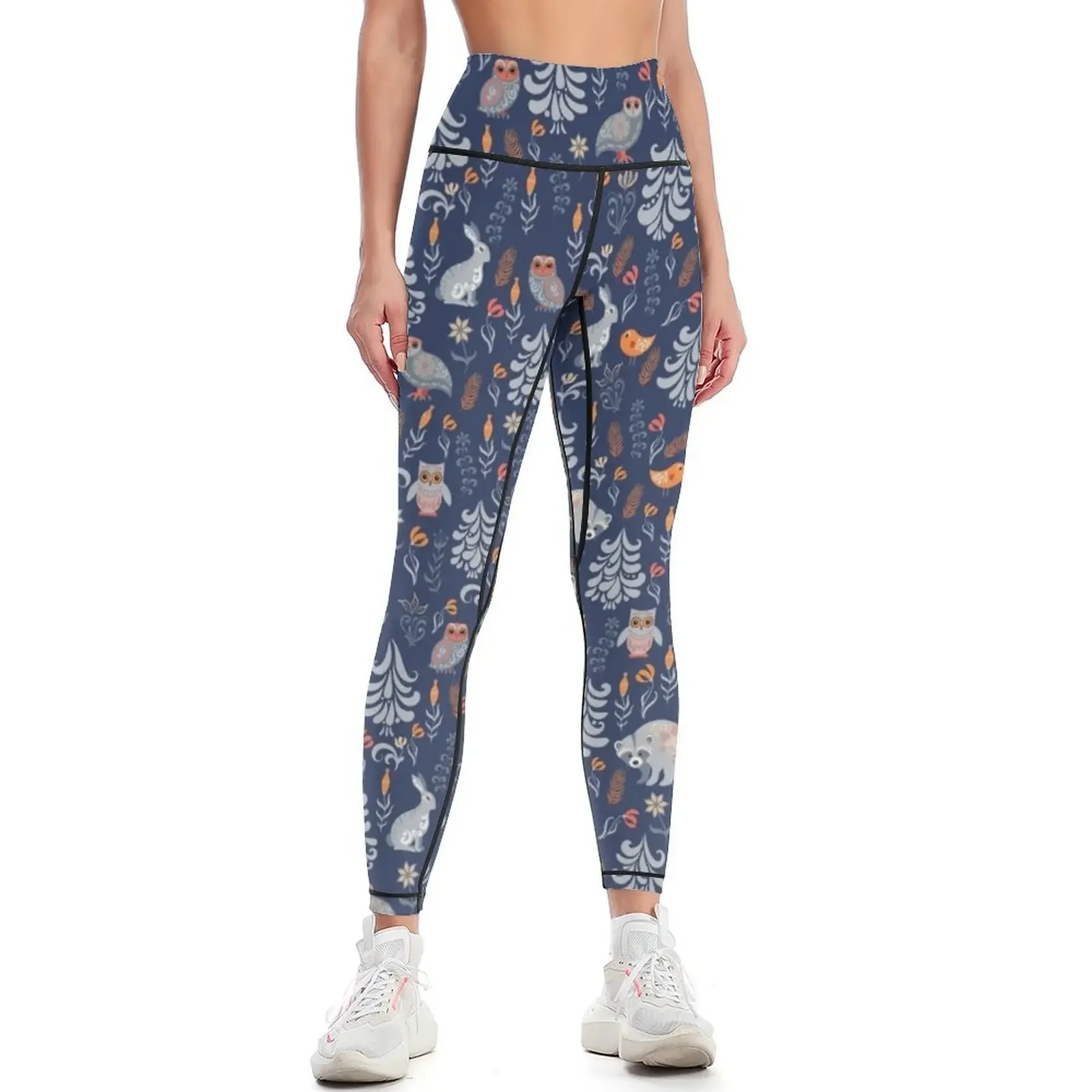 

Fairy forest with animals and birds. Raccoons, owls, bunnies and little chick. Leggings Women sportwear Womens Leggings