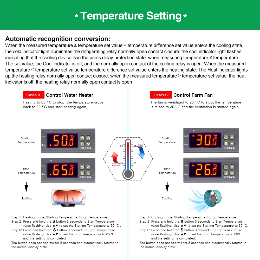 STC1000 LED Digital Temperature Controller AC110-220V Relay Thermoregulator Thermostat with NTC Sensor for Heater Freezer Fridge