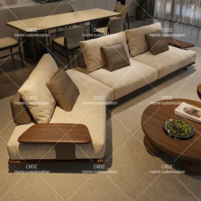 North American Black Walnut Sofa Modern Light Luxury Solid Wood Straight Row Corner Sofa High End Special Shaped Living Room