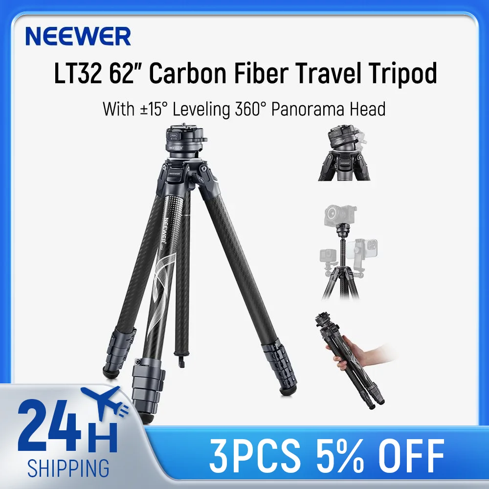 Neewer-tripé de Viagem de Fibra de Carbono Lt32 62 com ± 15 ° Nivelamento 360 ° Panorama Head Arca qr Plate para Sony Canon e Outras Dslr