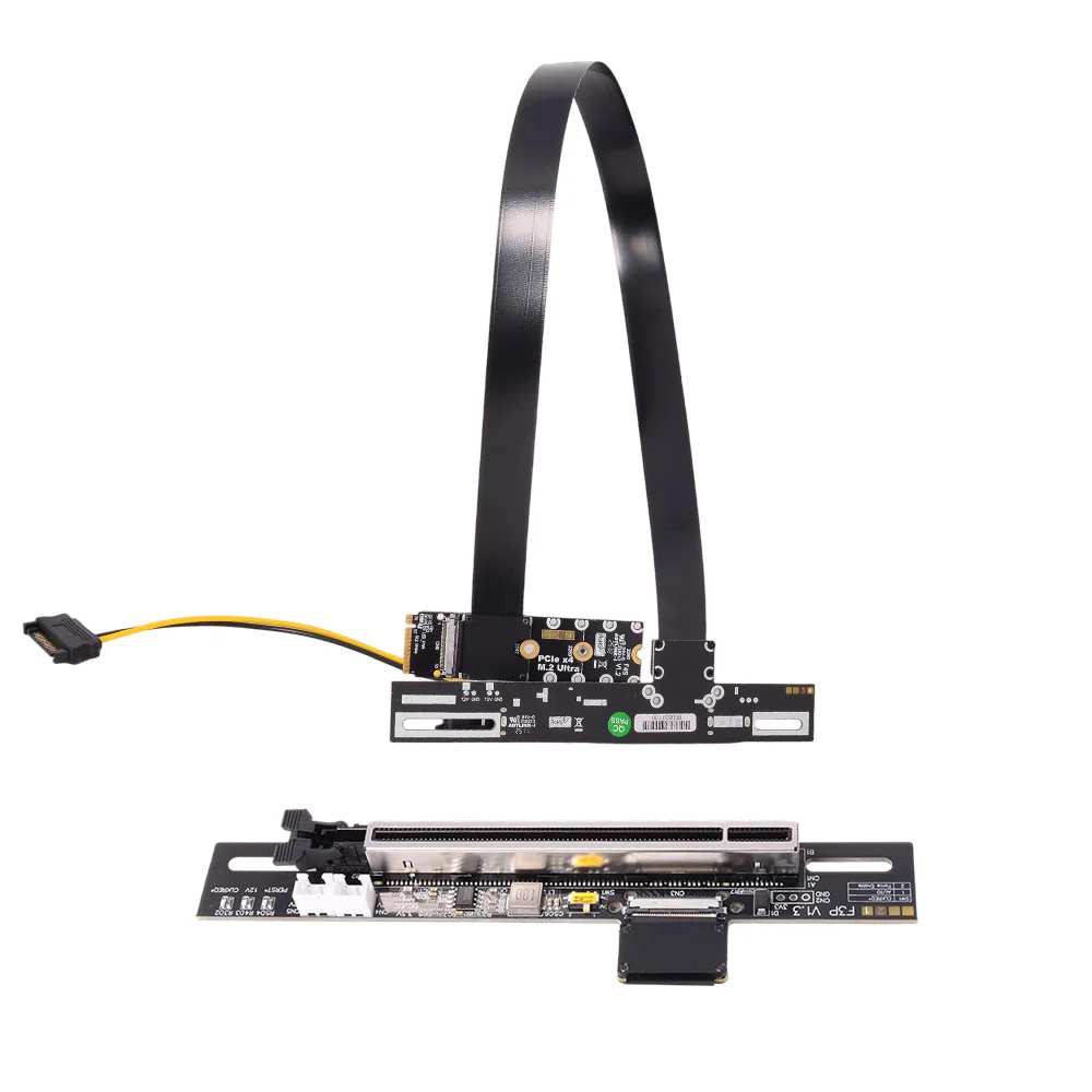 M. 2 NVMe Key M To PCI-E 5.0 X16 Graphics Card Extension Cable Riser Adapter 90 Degrees F43 PCI-E X4 Gen5 FFC 128G/bps 25cm 50cm