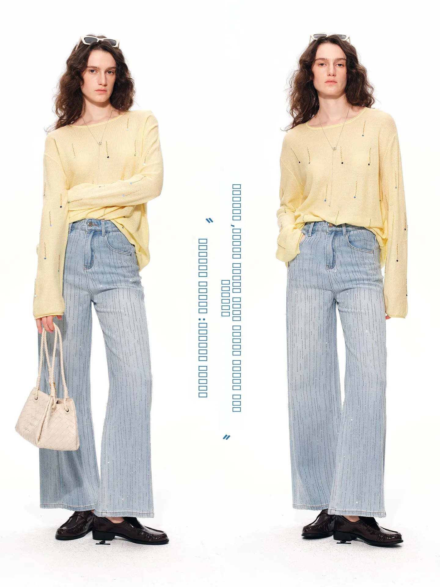 

Rightcell Super Model Fla Pants Wide Leg Jeans Women Spring 2026 Heavy Rhinestone Straight Leg Casual Cotton l Waist