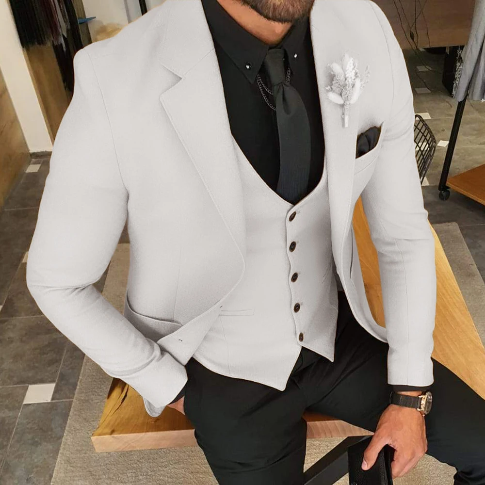 Branco 2 peça calça casaco xale lapela masculino ternos de casamento fotos feito sob encomenda negócios noivo usar vestido terno para o sexo masculino