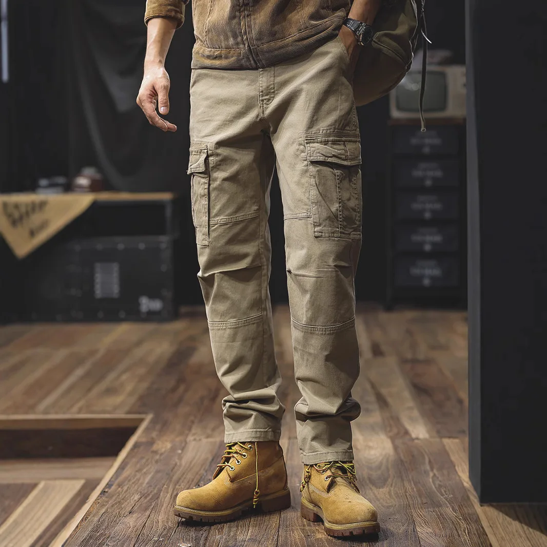 Mens Heavy Vintage Paratrooper Cargo Pants Loose Straight Multi Pocket Outdoor Tactical Trousers High End Sports Workwear