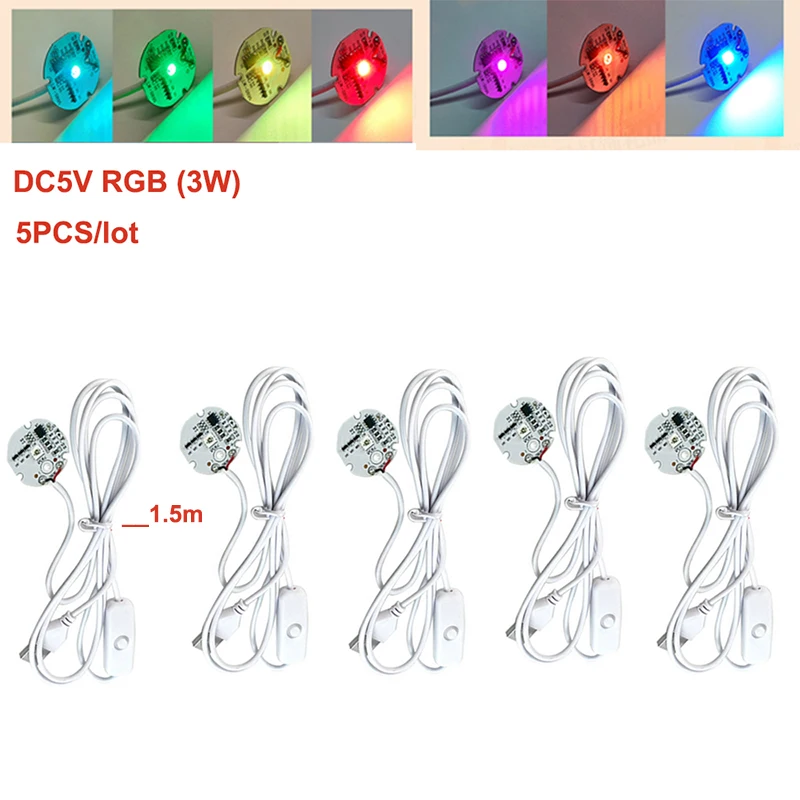 5PCS/ Lot LED Light Board 5V RGB/Colorful Gradient 30mm Circular Lamp Plate With 1.5M  On/Off USB 5V Switch Cable