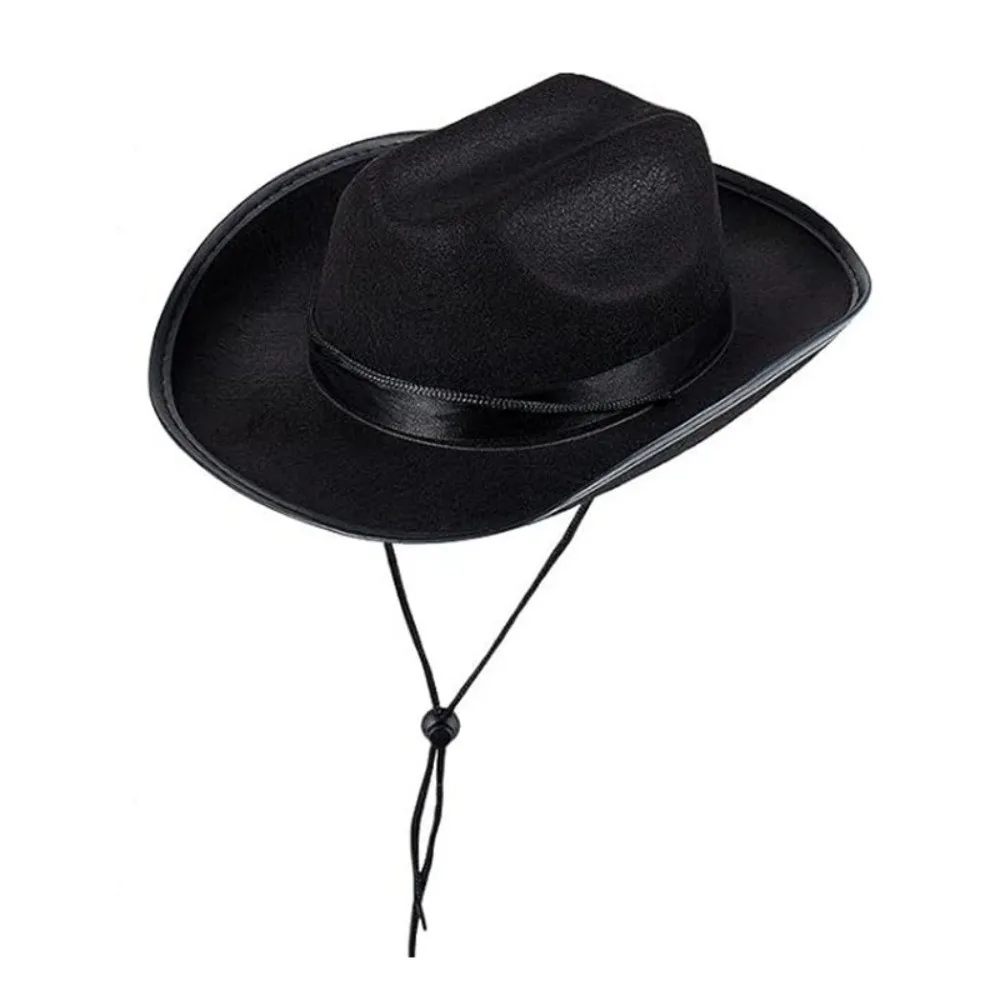 Solid Color Kids Cowboy Hat Breathable Wide Brim Western Cowgirl Hat Non-woven with Windproof Rope