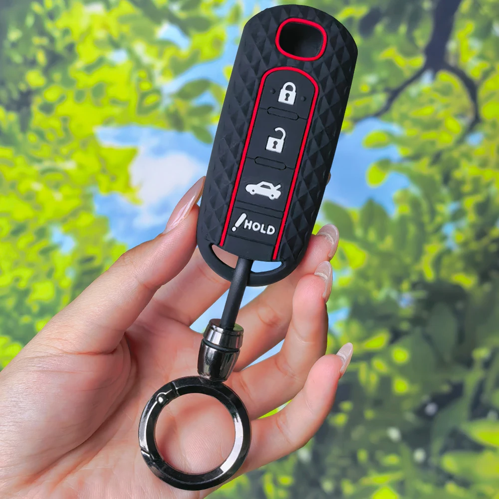 Embossed Diamond Grain Key Shell With Keychain For Mazda CX-5 CX-3 2 3 5 6 CX-7 CX-9 Demio Miata MX5 Key Holder