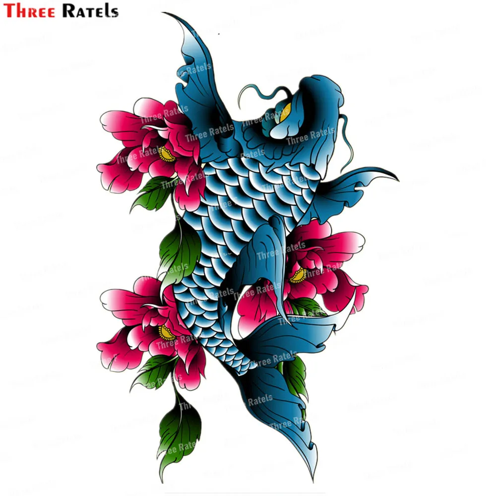 Three Ratels K494 Hand Drawn Outline Koi Fish For School Students Gifts Laptop Decals